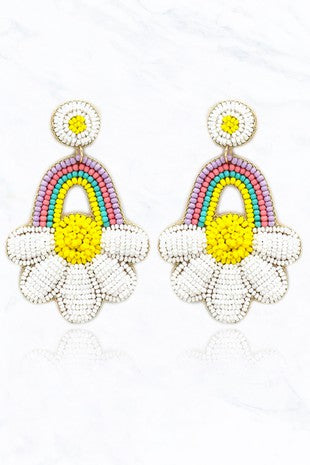 Rainbow Flower Beaded Earrings