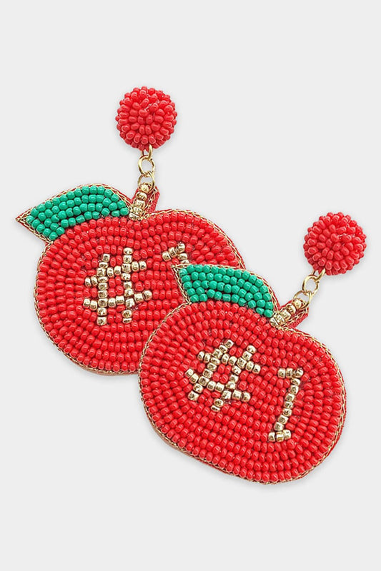 #1 Teacher Apple Beaded Earrings