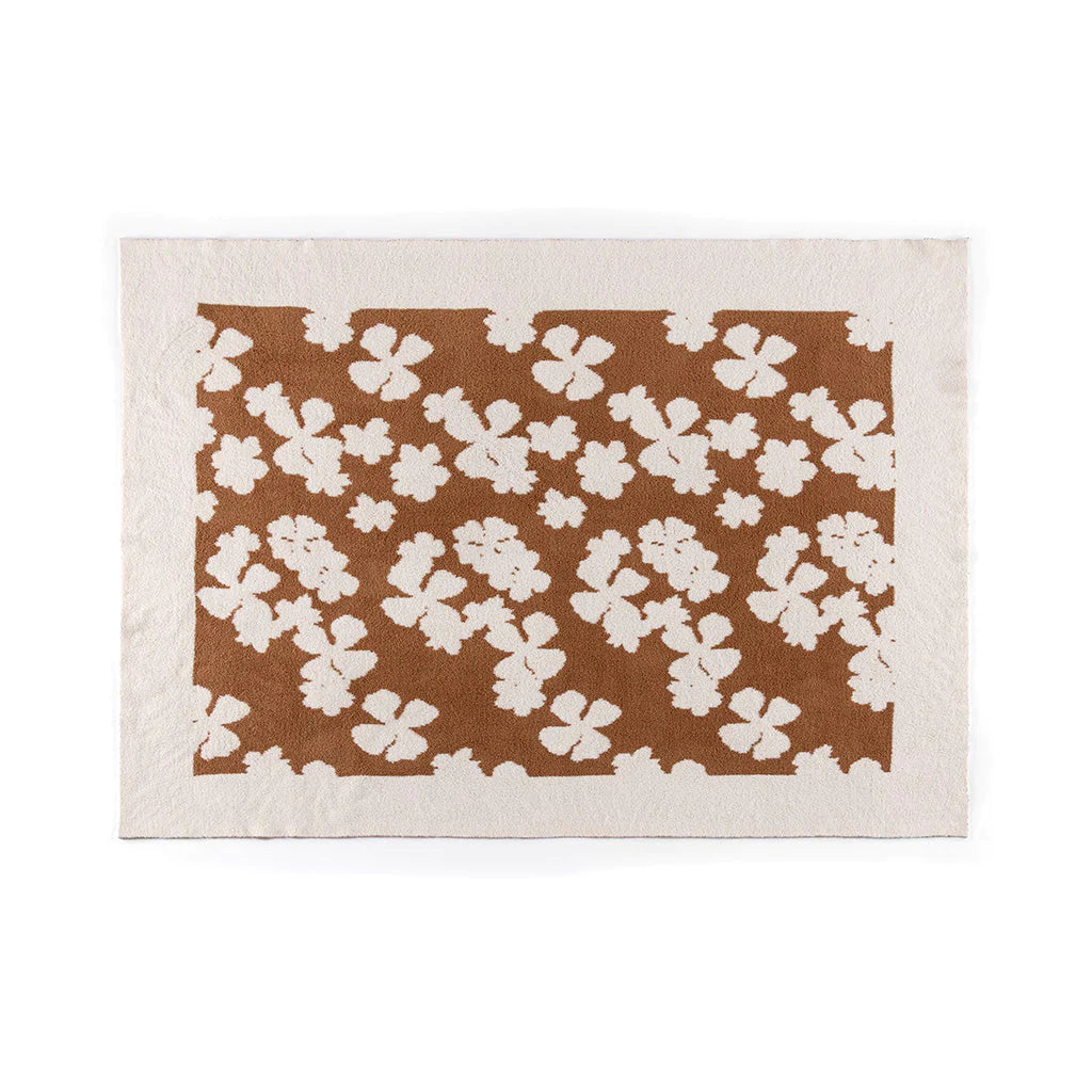 Brown & White Floral Reversible Throw