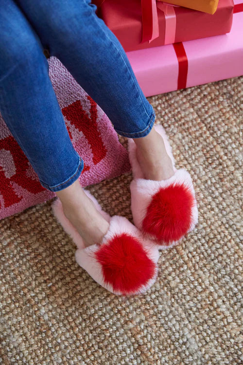 Pink & Red Pom Slippers