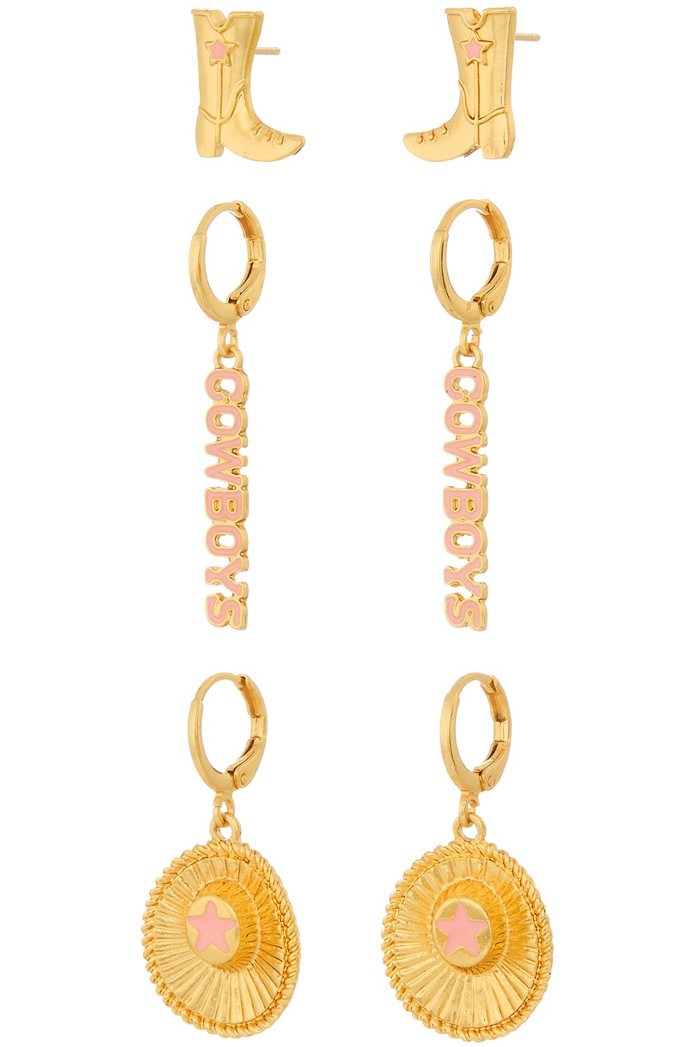 Gold & Pink Cowboy Earrings Set