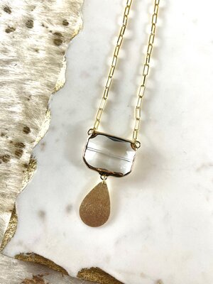 Gold Stone Teardrop Necklace