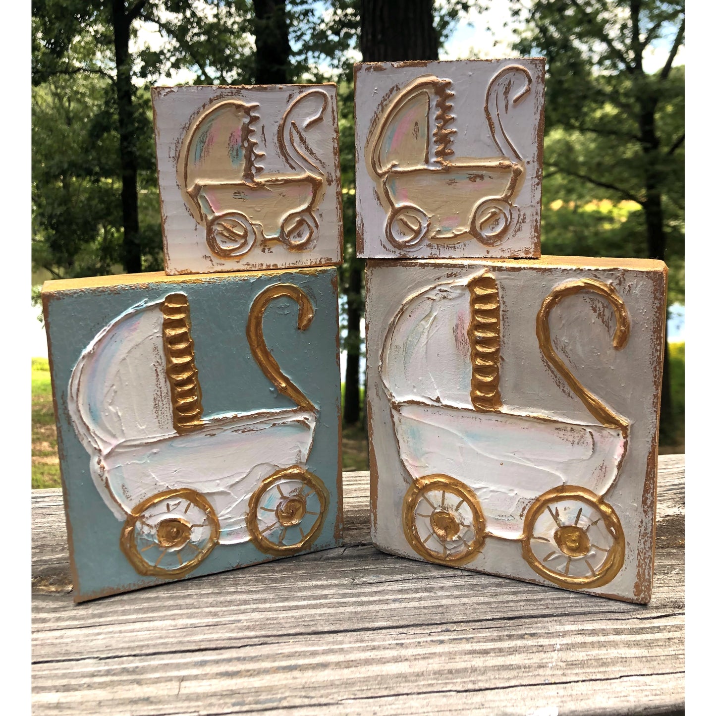 6x6 Baby Carriage Wood Block Art