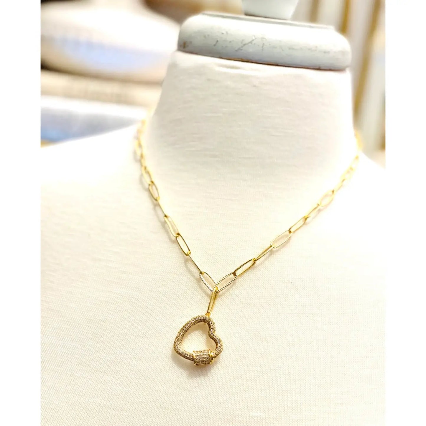 Pave Heart Chain Necklace