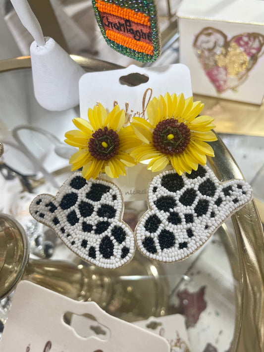 Sunflower & Beaded Cowboy Hat Earrings