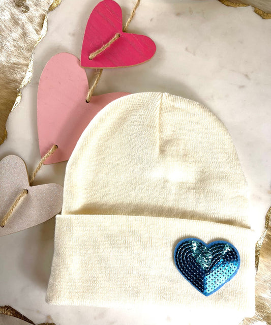 Sequin Heart Beanie