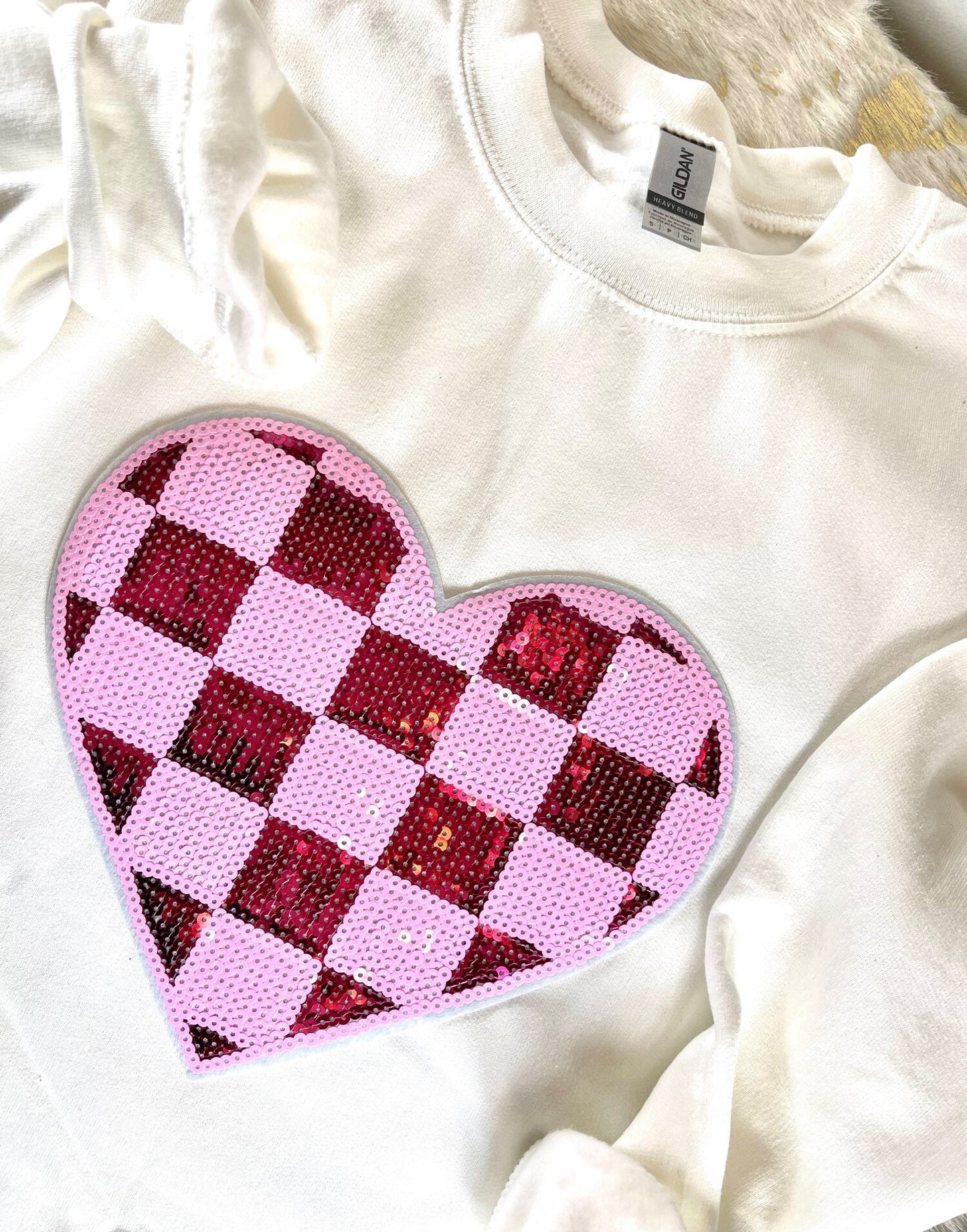 Sequin Checkered Heart Sweatshirt