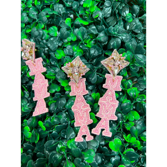 Pink "Mama" Beaded Earrings