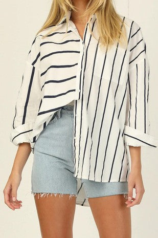 Opposite Stripes Button-Down Top