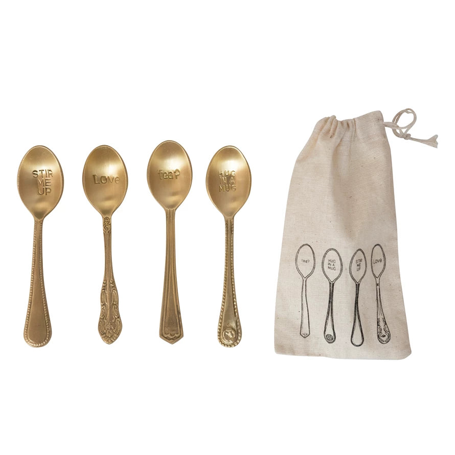 Set of 4 Brass Spoons with Sayings