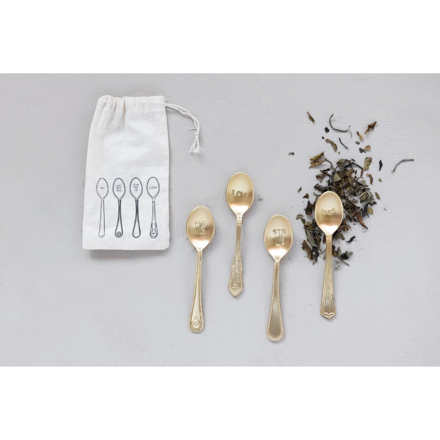 Set of 4 Brass Spoons with Sayings