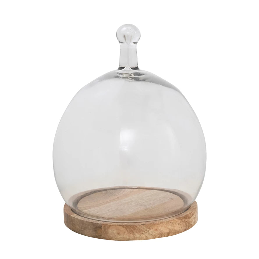Round Glass Cloche with Wood Base