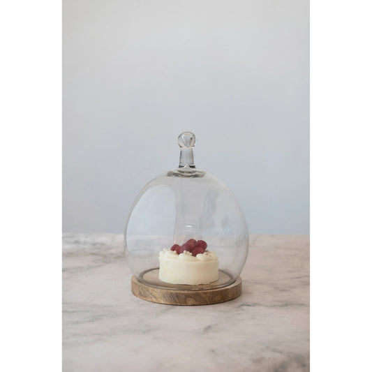 Round Glass Cloche with Wood Base