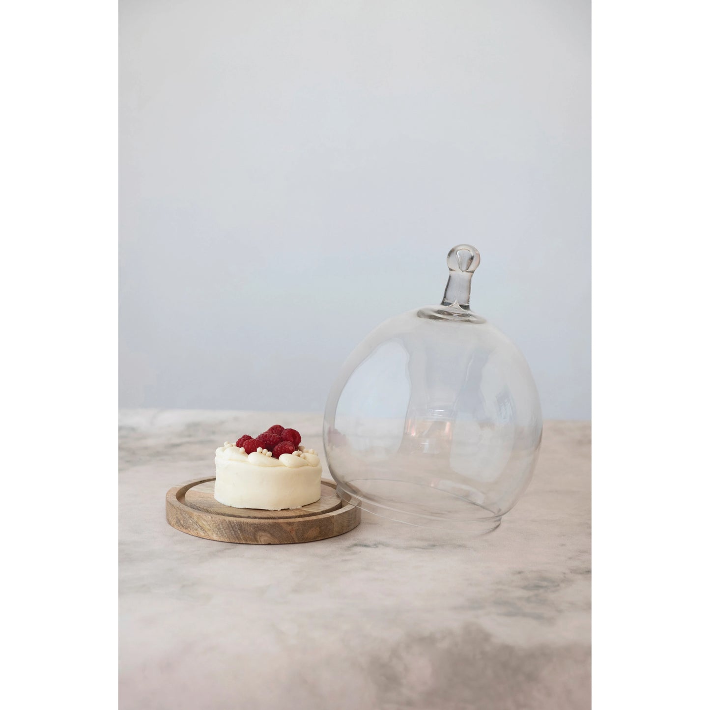 Round Glass Cloche with Wood Base