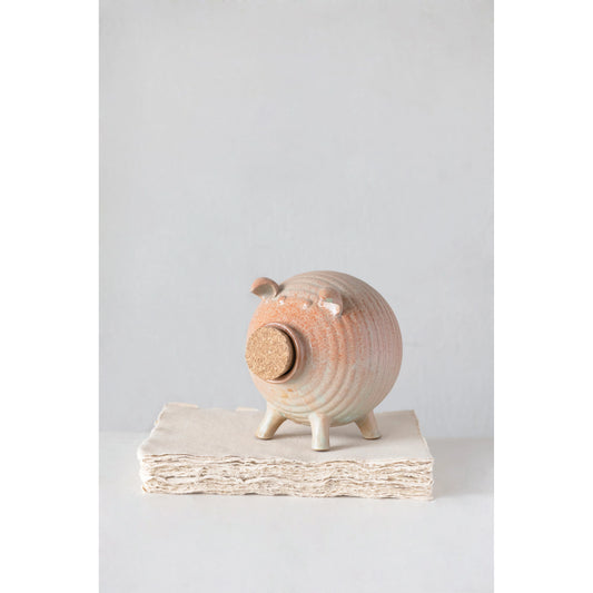 Stoneware & Cork Piggy Bank